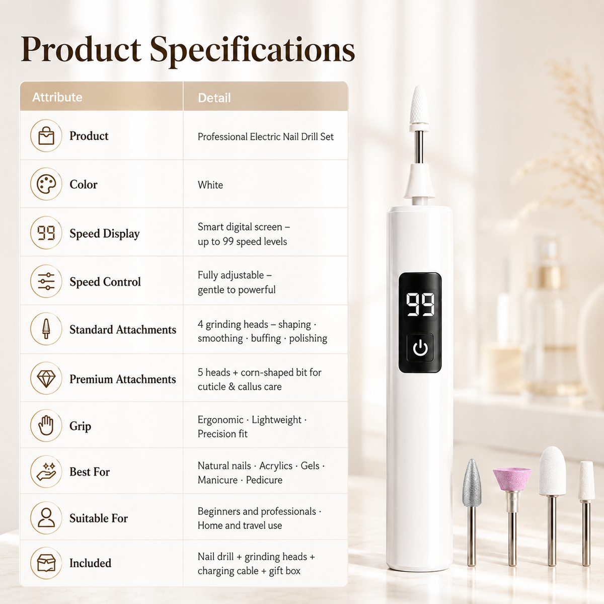 ✨  Jorenix® Professional Electric Nail Drill Kit – Salon-Quality Manicure & Pedicure at Home