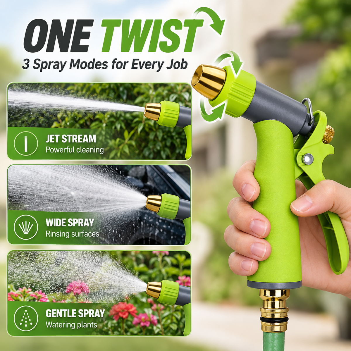 All-in-One 5-Piece Adjustable Hose Spray Gun Set for Cleaning, Rinsing & Watering