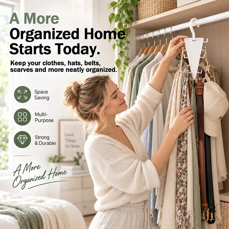 🪝 45% OFF — Jorenix® 12-Hook 360° Swivel Closet Organizer – Space-Saving Storage