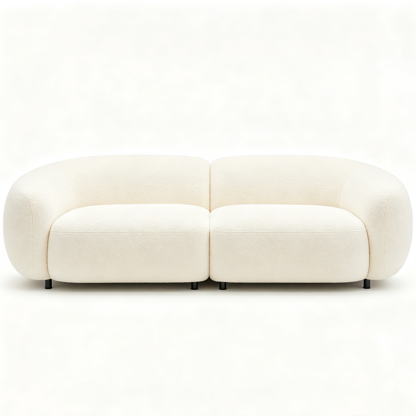 Cream White Low-Profile Boucle Two-Seater Sofa with Black Metal Legs