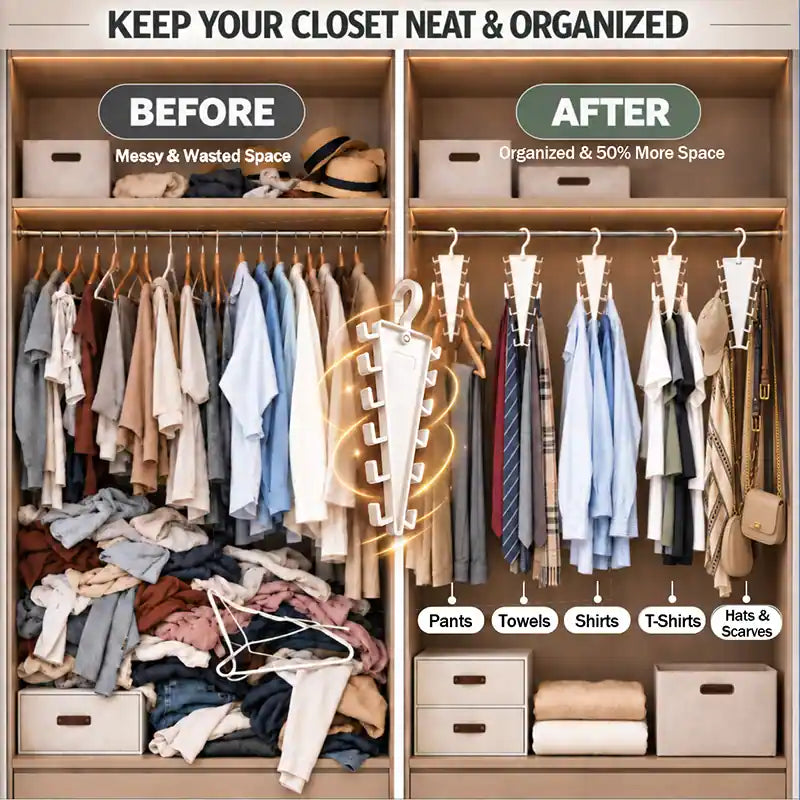 🪝 45% OFF — Jorenix® 12-Hook 360° Swivel Closet Organizer – Space-Saving Storage
