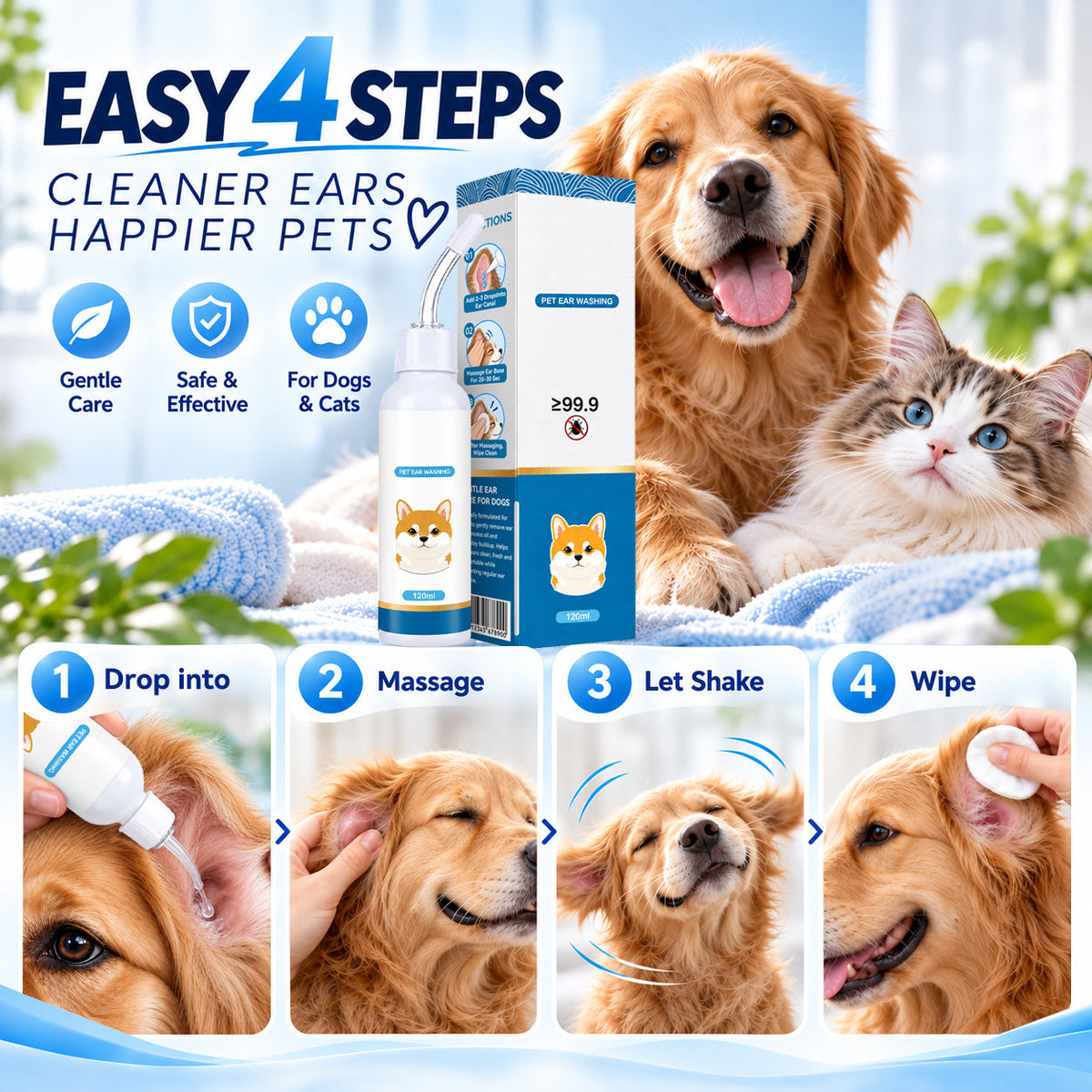 🐶🐱 Jurevon® Pet Ear Cleaner – Deeper Routine Cleaning for Dogs & Cats