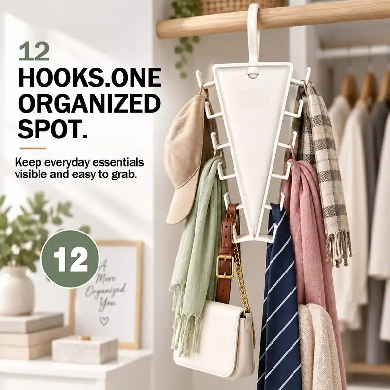 🪝 45% OFF — Jorenix® 12-Hook 360° Swivel Closet Organizer – Space-Saving Storage