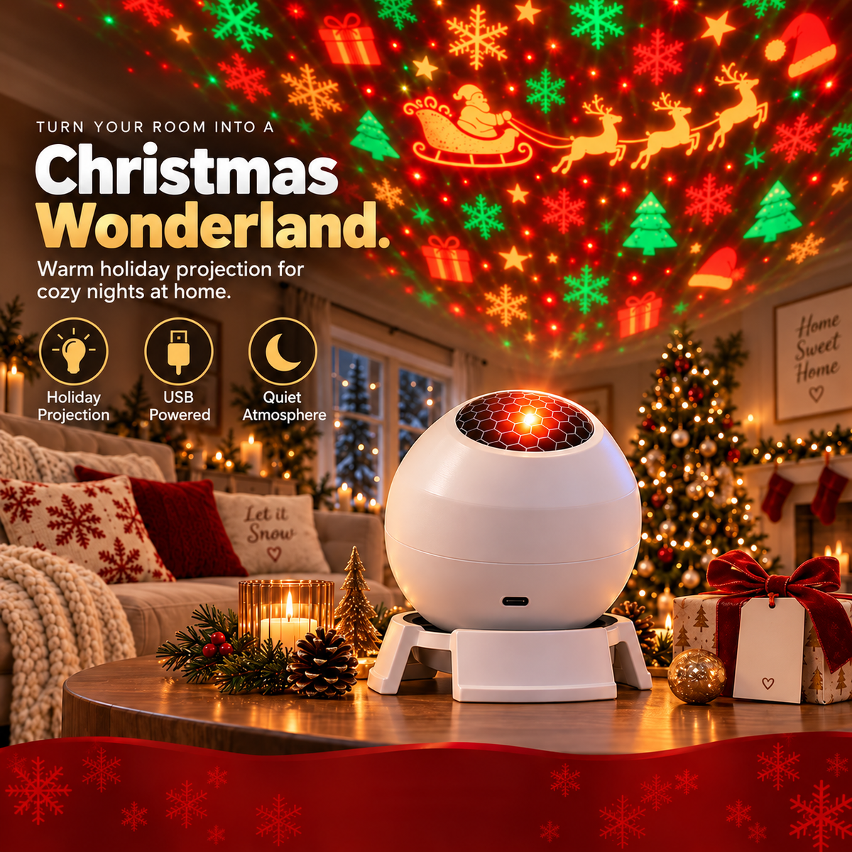 🎅Magical Christmas Projection Night Light – Transform Any Room Into A Holiday Wonderland