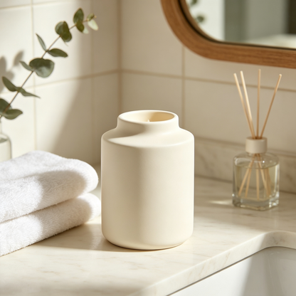 Matte Cream White Ceramic Cylinder Candle Holder & Small Vase 2-in-1