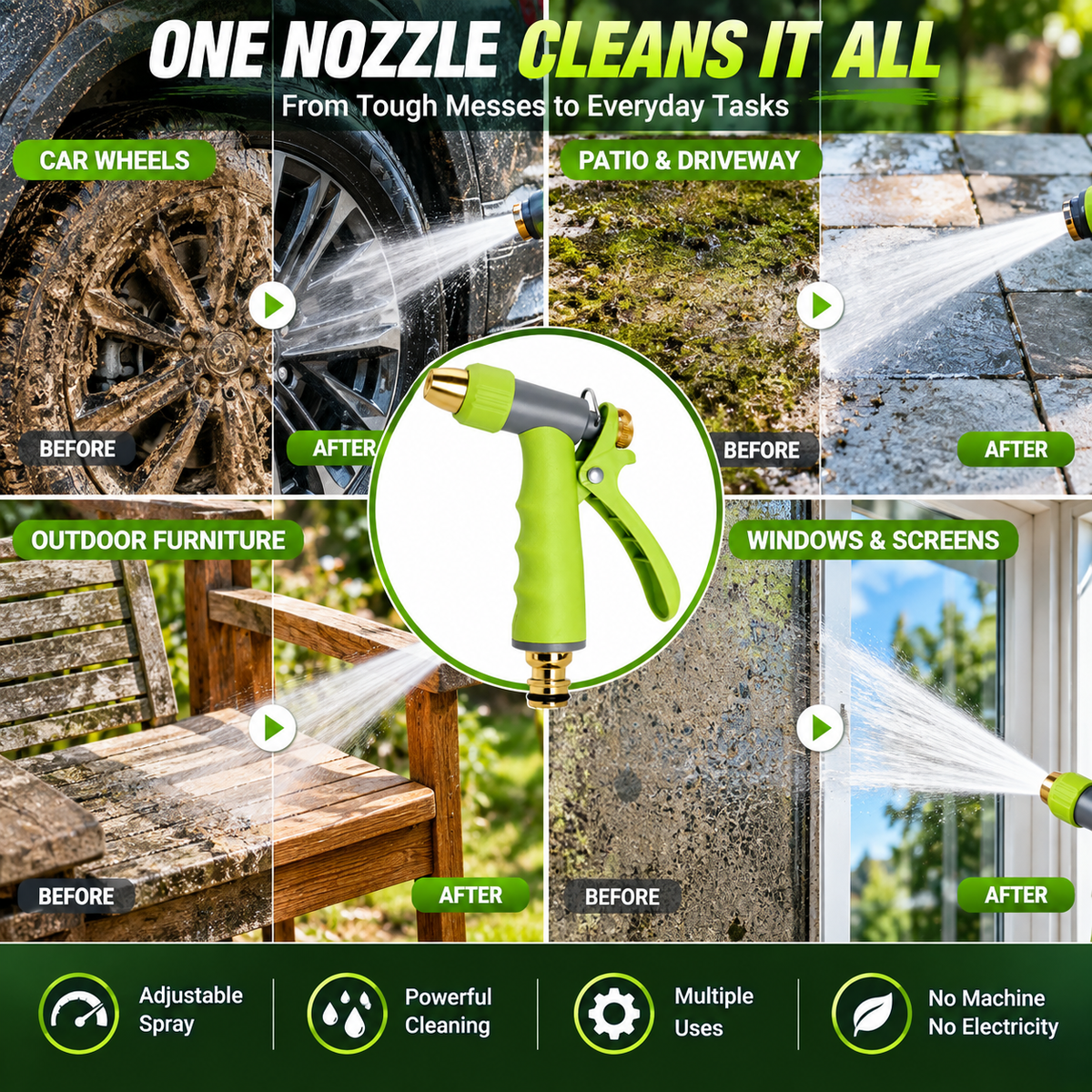 All-in-One 5-Piece Adjustable Hose Spray Gun Set for Cleaning, Rinsing & Watering