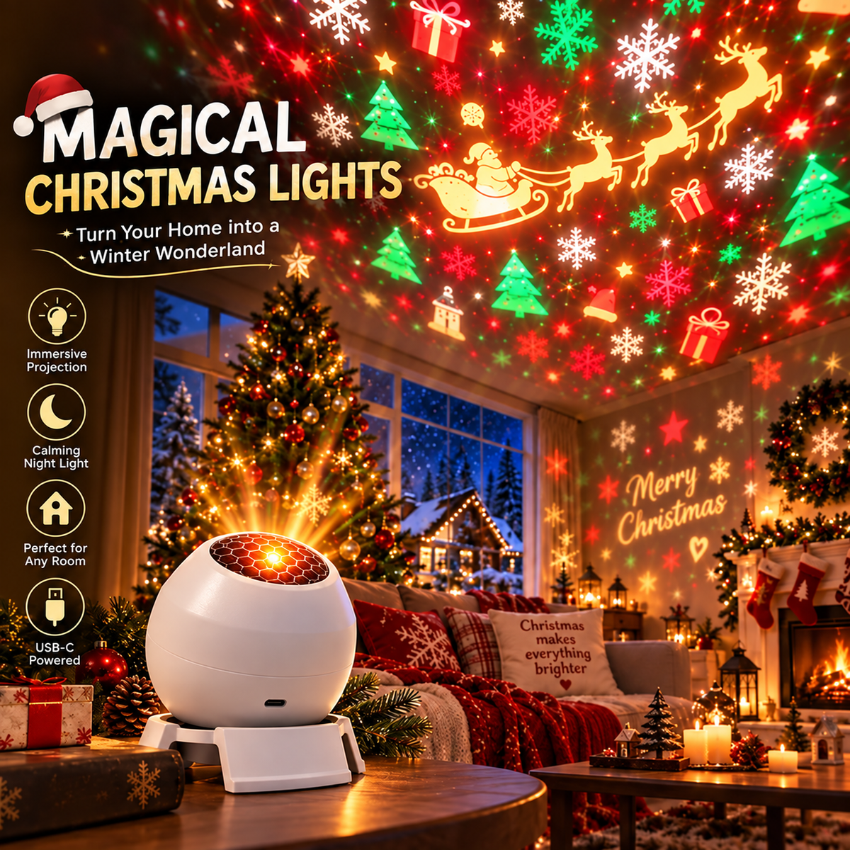 🎅Magical Christmas Projection Night Light – Transform Any Room Into A Holiday Wonderland