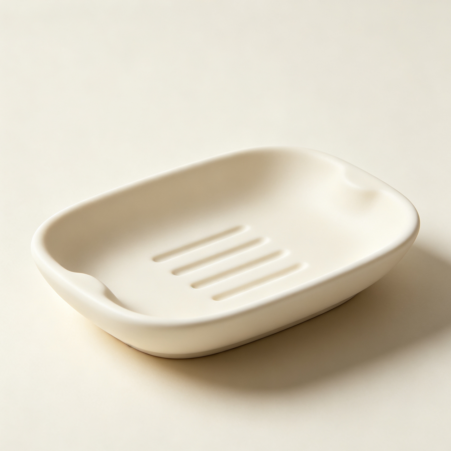 Matte Cream White Ceramic Soap Dish with Drain Grooves