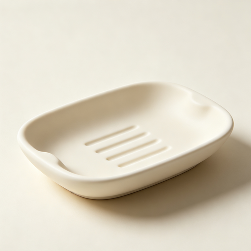 Matte Cream White Ceramic Soap Dish with Drain Grooves