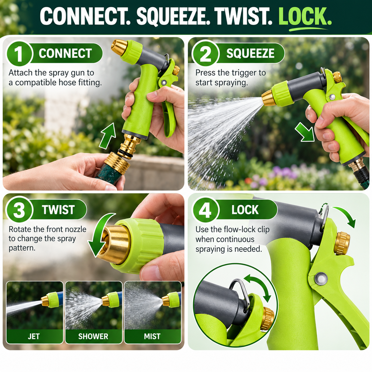 All-in-One 5-Piece Adjustable Hose Spray Gun Set for Cleaning, Rinsing & Watering