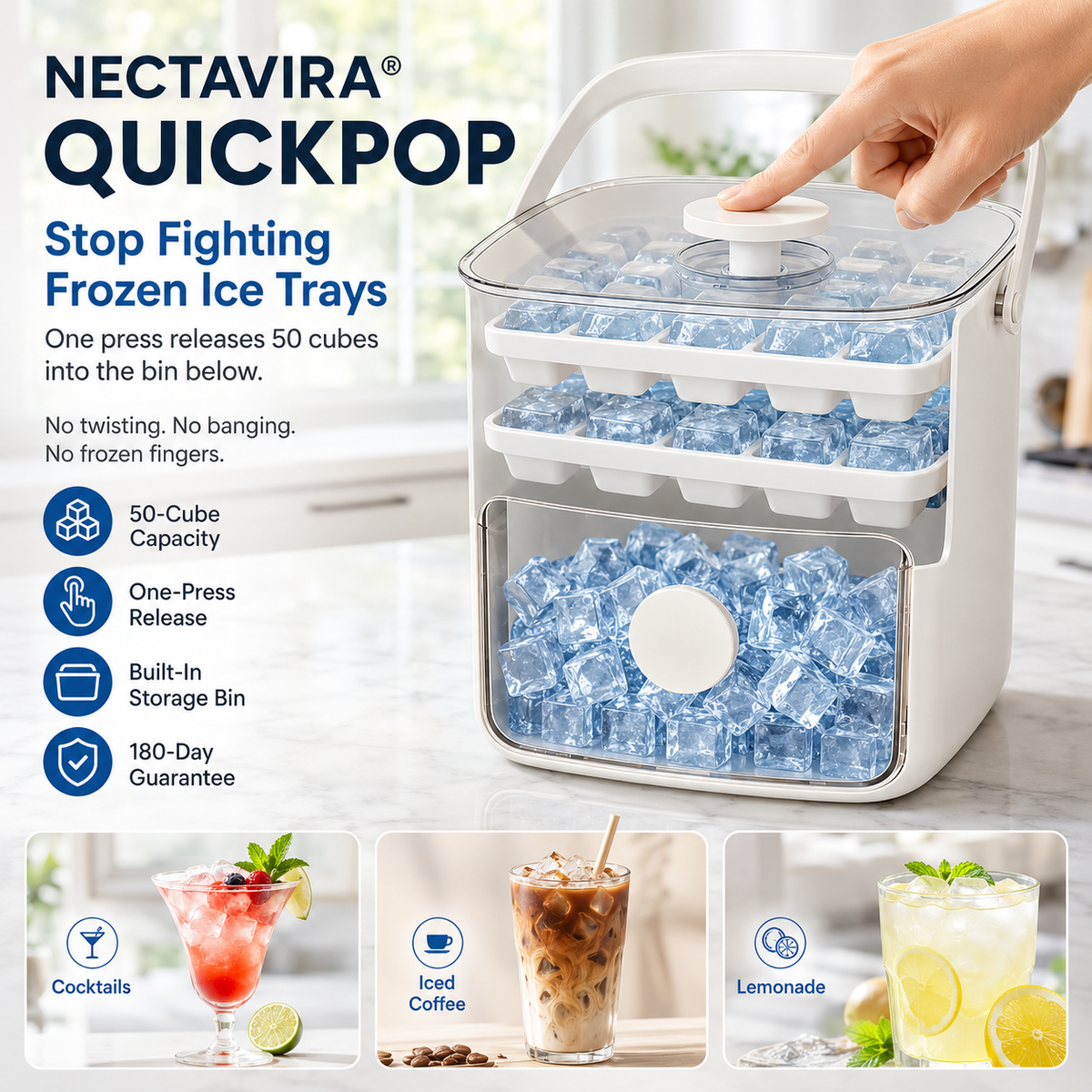 🧊 40% OFF — Jorenix® QuickPop Ice Tray – One-Press Ice Release