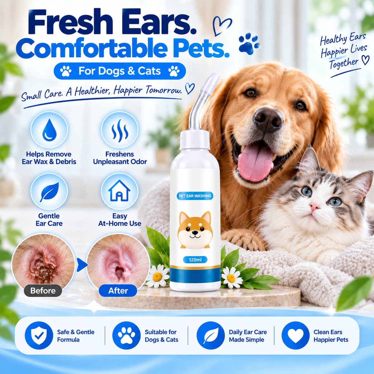 🐶🐱 Jurevon® Pet Ear Cleaner – Deeper Routine Cleaning for Dogs & Cats