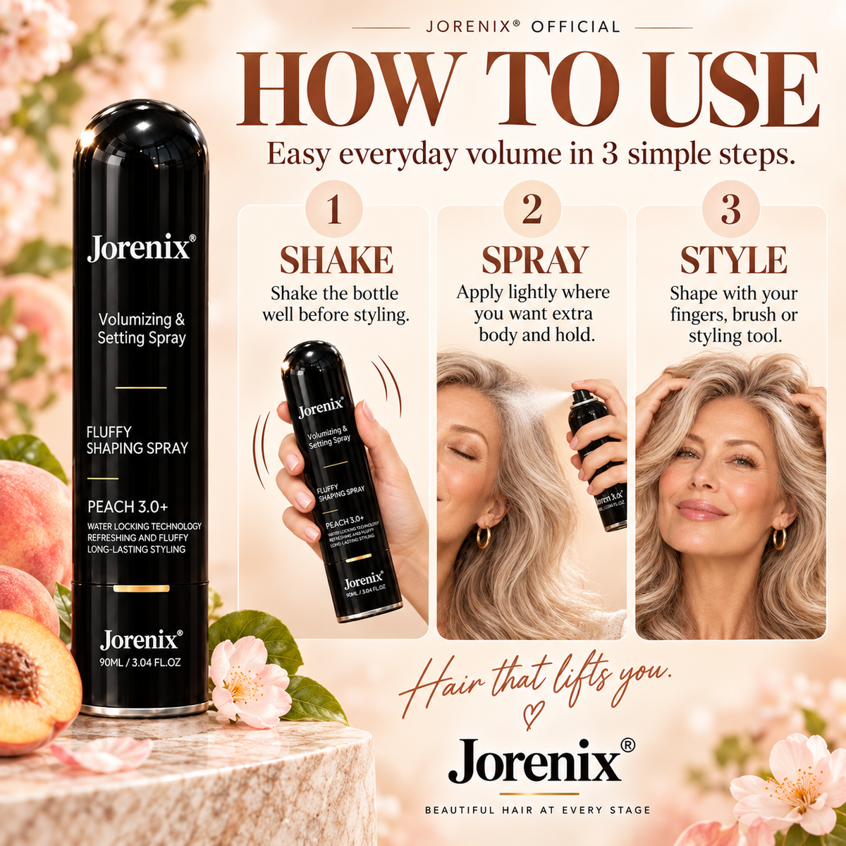 ✨ Jorenix® Volumizing & Setting Spray – Instant Lift & Flexible All-Day Hold