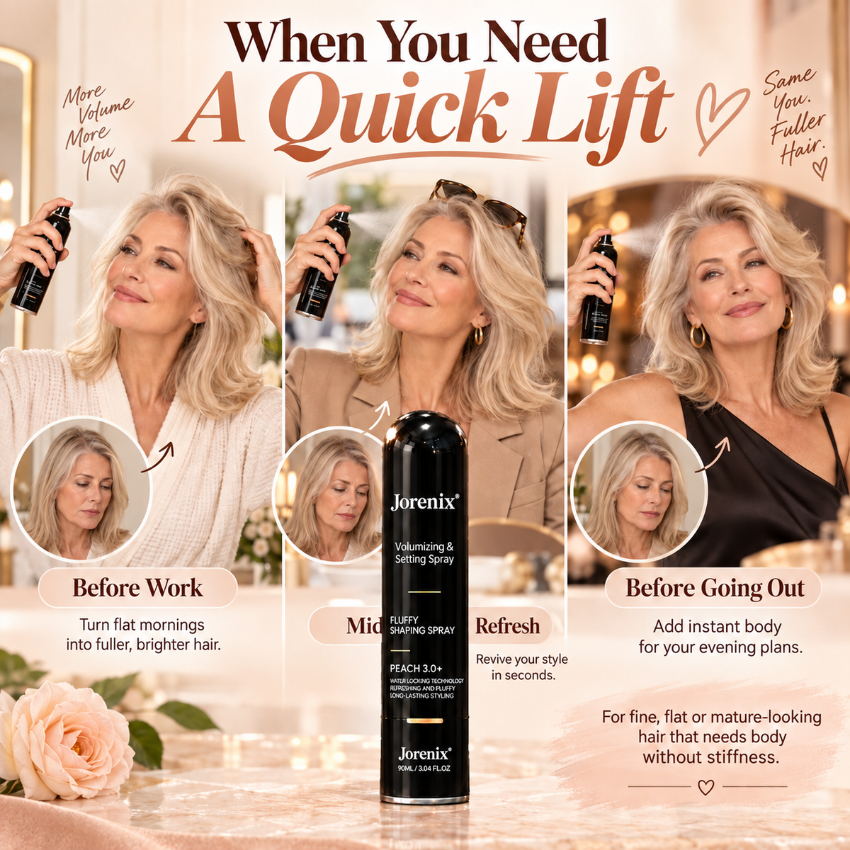 ✨ Jorenix® Volumizing & Setting Spray – Instant Lift & Flexible All-Day Hold