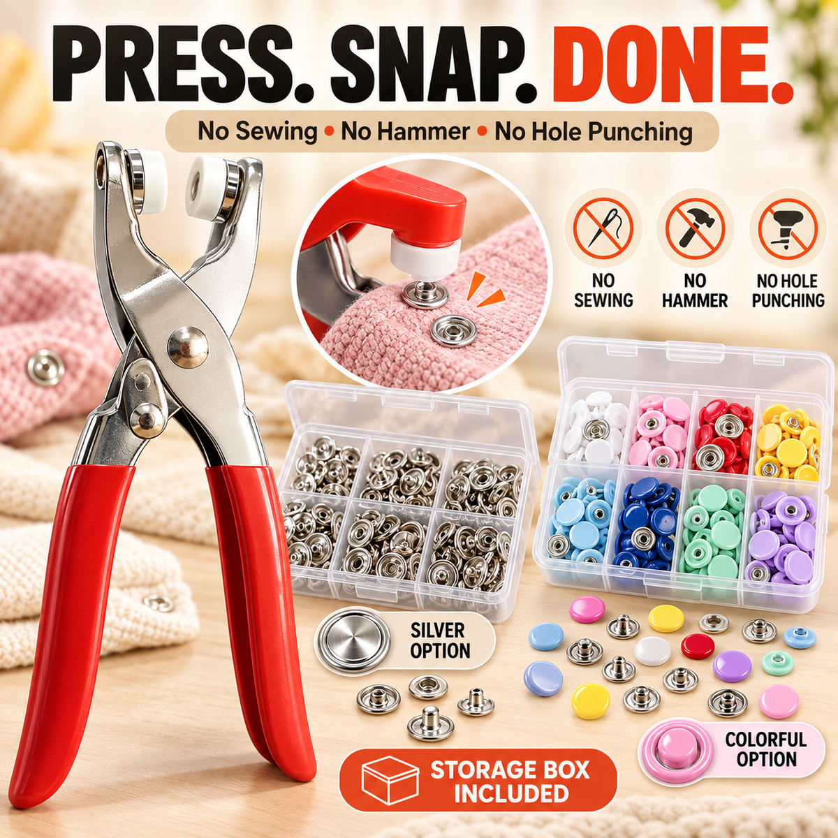 🔥Metal Snap Buttons with Fastener Plier Tool Kit!