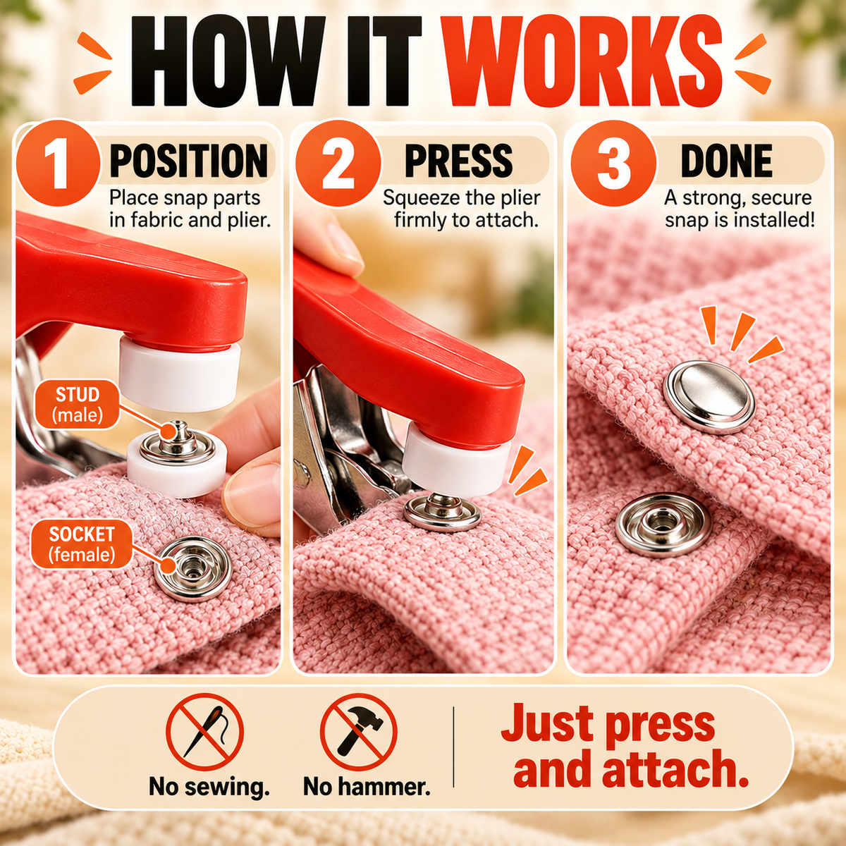 🔥Metal Snap Buttons with Fastener Plier Tool Kit!