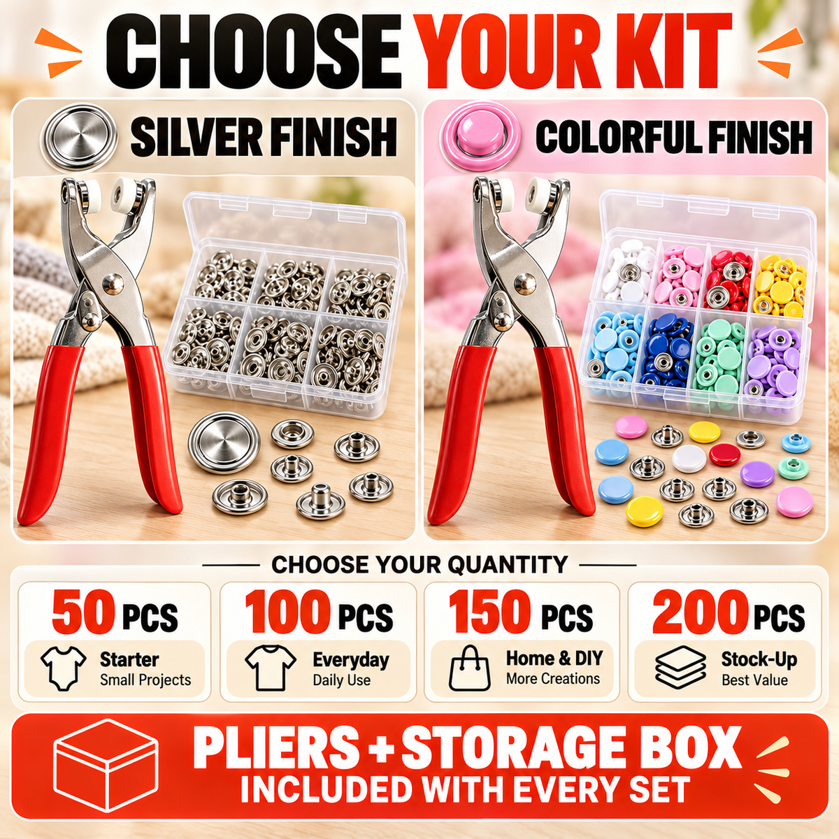 🔥Metal Snap Buttons with Fastener Plier Tool Kit!