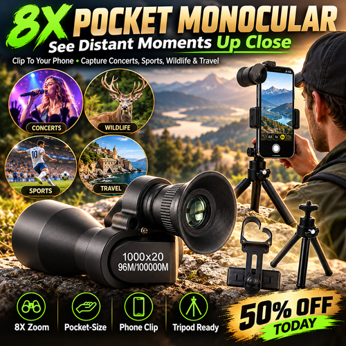 🏆 60% OFF 🔭 Jorenix® 8X Pocket Monocular with Smartphone Clip – See Farther, Capture More