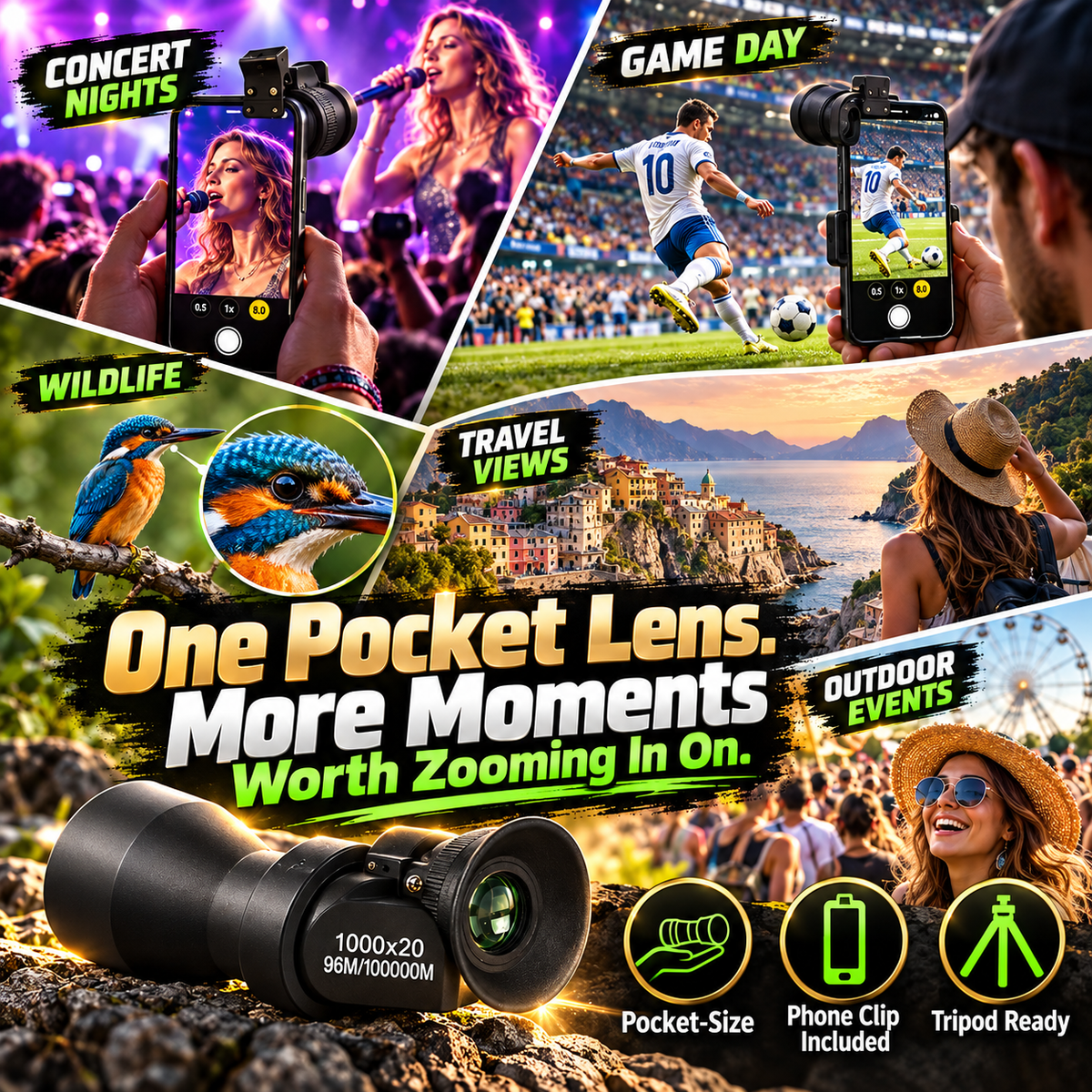 🏆 60% OFF 🔭 Jorenix® 8X Pocket Monocular with Smartphone Clip – See Farther, Capture More