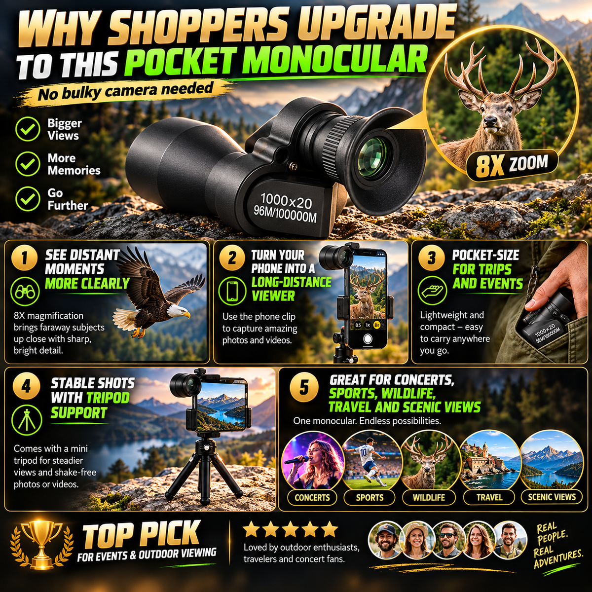🏆 60% OFF 🔭 Jorenix® 8X Pocket Monocular with Smartphone Clip – See Farther, Capture More