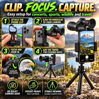 🏆 60% OFF 🔭 Jorenix® 8X Pocket Monocular with Smartphone Clip – See Farther, Capture More