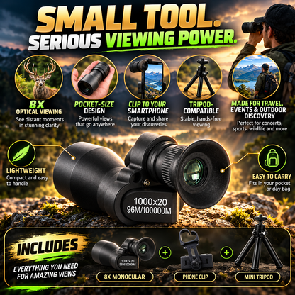 🏆 60% OFF 🔭 Jorenix® 8X Pocket Monocular with Smartphone Clip – See Farther, Capture More