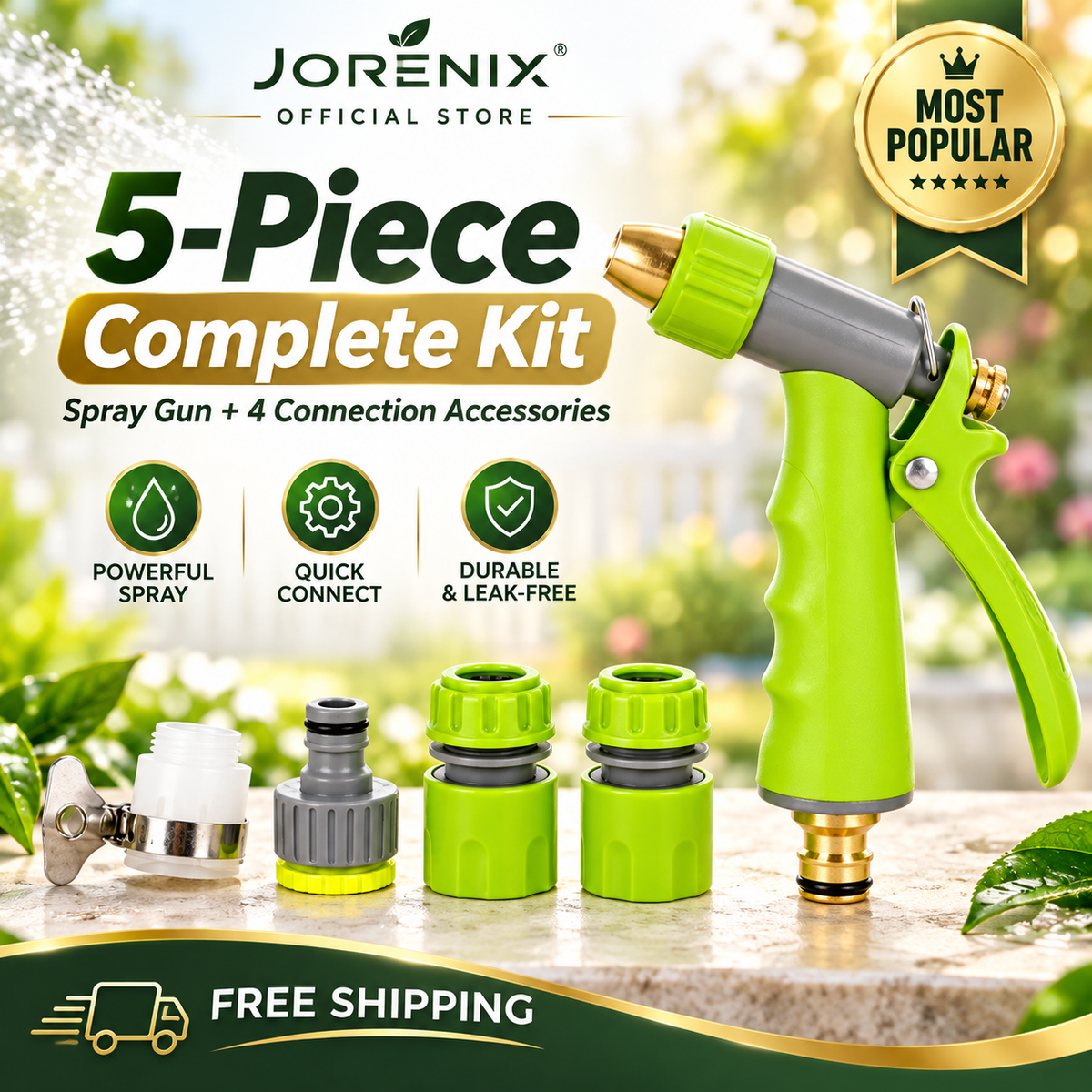 All-in-One 5-Piece Adjustable Hose Spray Gun Set for Cleaning, Rinsing & Watering