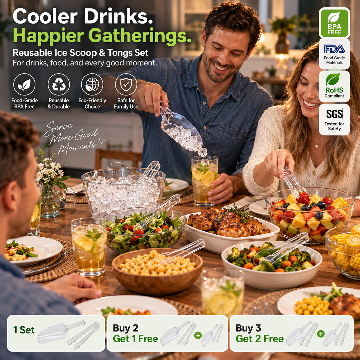 🧊 45% OFF — Ice Tongs & Scoop Set – No Mess Serving