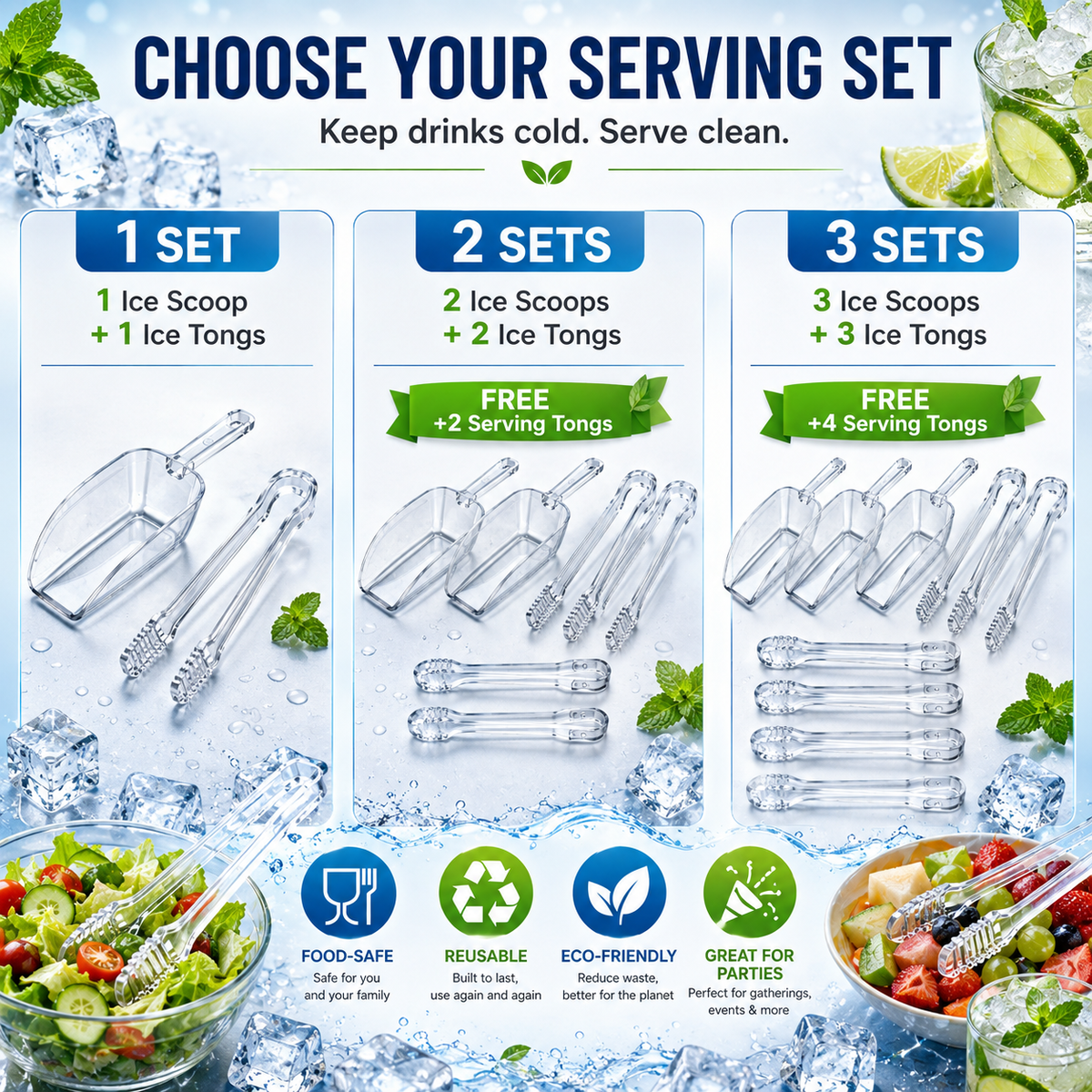 🧊 45% OFF — Ice Tongs & Scoop Set – No Mess Serving