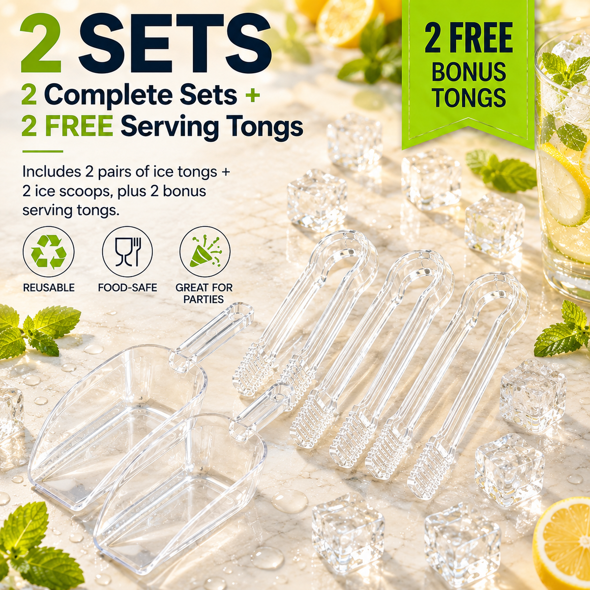 🧊 45% OFF — Ice Tongs & Scoop Set – No Mess Serving