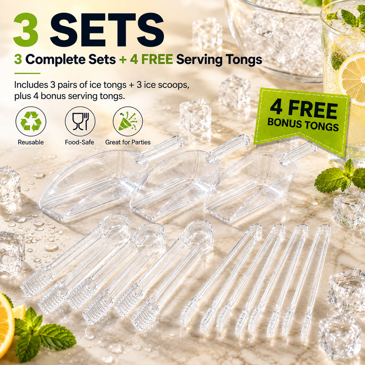 🧊 45% OFF — Ice Tongs & Scoop Set – No Mess Serving